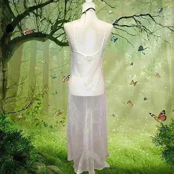 Y2K White Mesh/Satin Embroidered Maxi Slip Dress By Jones New York Size Large - Picture 6 of 9